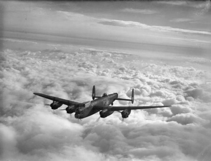 Lancaster B Mark III, LM449 PG-H, of No. 619 Squadron RAF based at Coningsby, Lincolnshire, in flight.