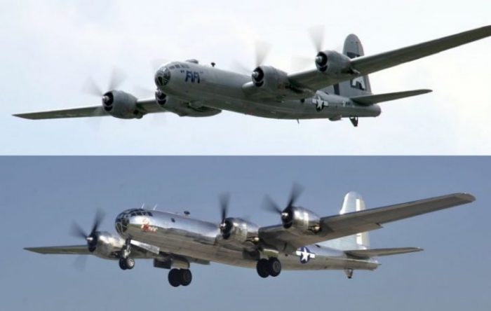 The two remaining flyable B-29s FIFI photo Tesla3335 (top) and Doc (bottom) photo Erin McClellan CC BY-SA 4.0