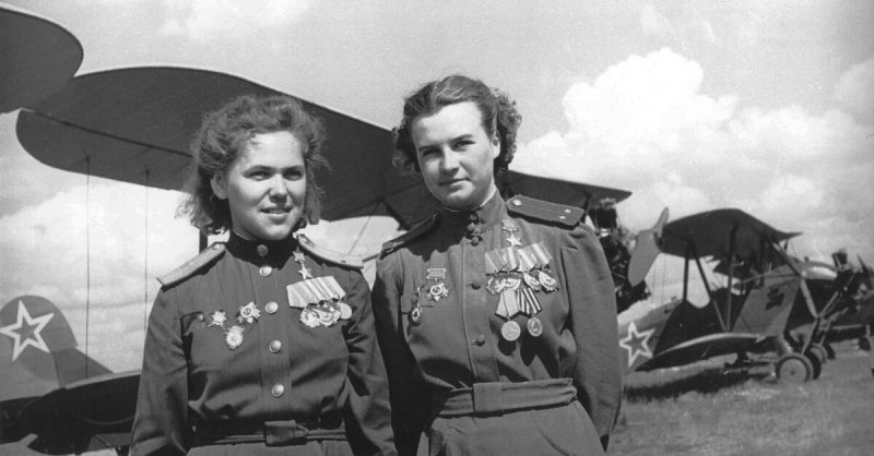 Soviet Air Force officers Rufina Gasheva and Nataly Meklin decorated as Heroes of the Soviet Union for their service with the famed Night Witches unit during World War II