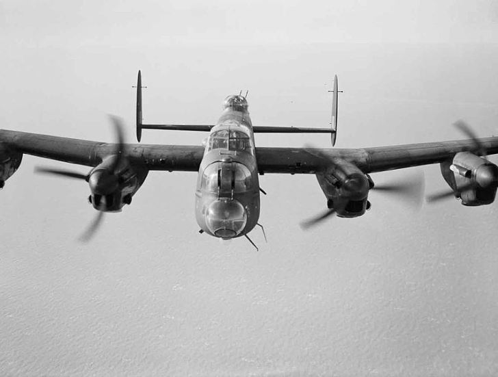 A Lancaster Mk III of No. 619 Squadron on a test flight from RAF Coningsby, 14 February 1944